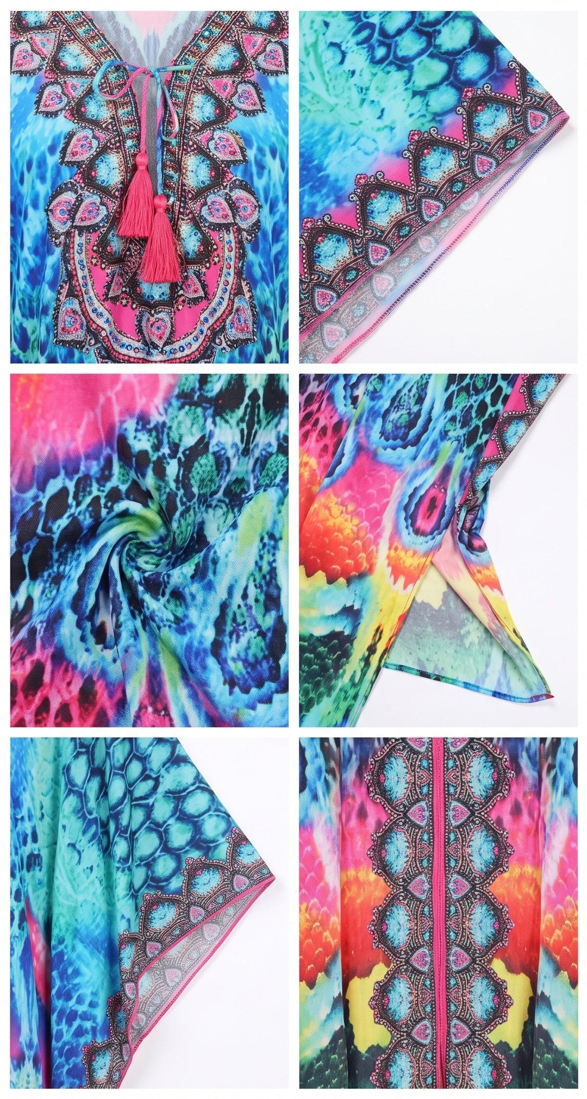 Sakkas Georgettina Flowy Rhinestone V Neck Long Caftan Dress/Cover Up